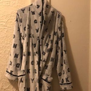 Grey DKNY soft robe with DKNY letters